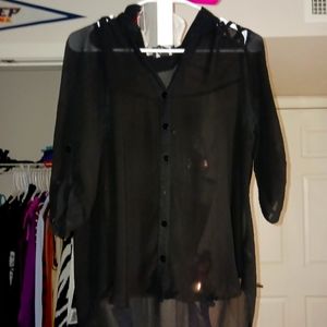 BY X BY black semi sheer button up long sleeve
